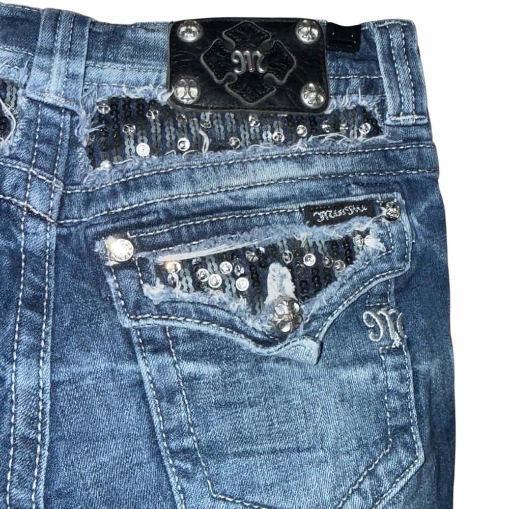 Y2K Miss Me Low Rise Boot Cut jeans Sz 27 JE5392B2L Buckle Exclusive embellished - Picture 4 of 14